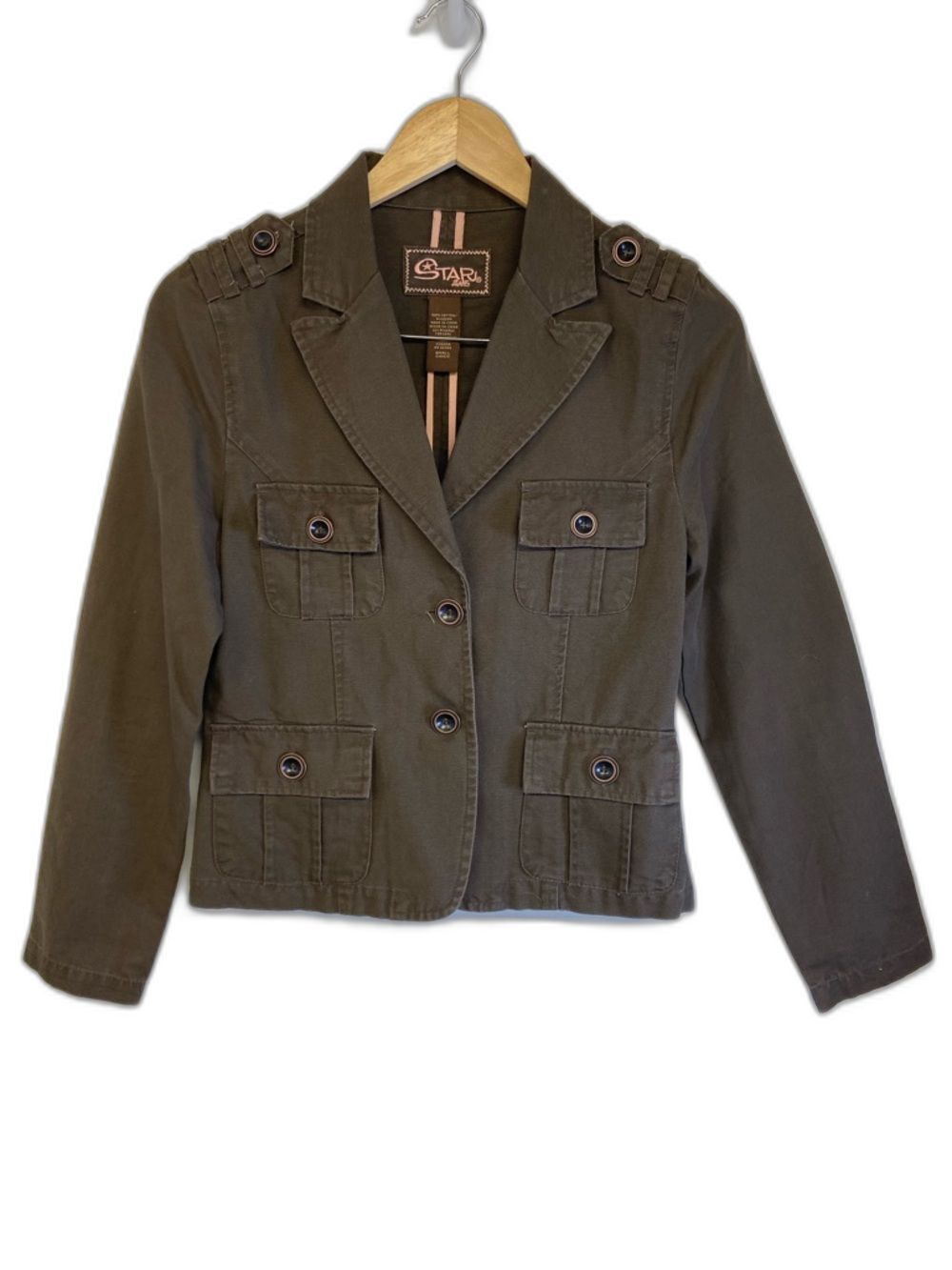 Star Jeans Brown Denim Military Style Jacket Size Small